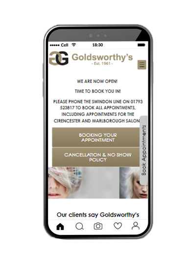 salon website prices mobile
