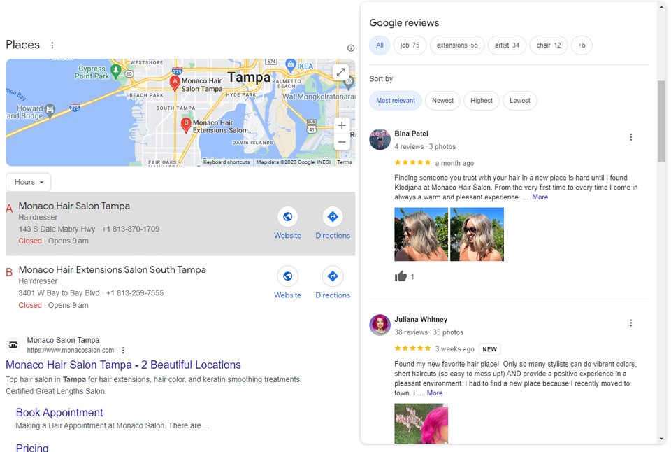 Monaco Tampa Google Business Profile Reviews