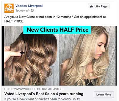 Salon New Client facebook campaign