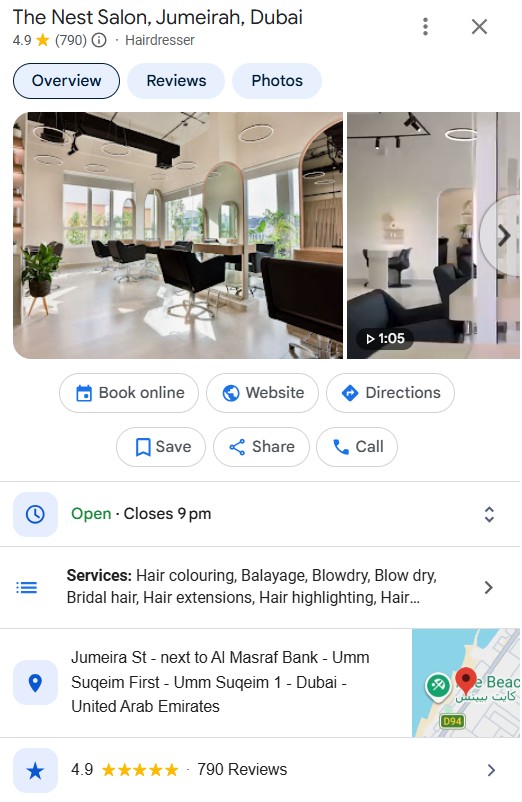The Nest Salon Google Business Profile Success with Salon Guru