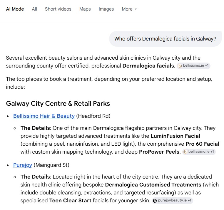 AI Mode Results for Salon Guru Clients 1