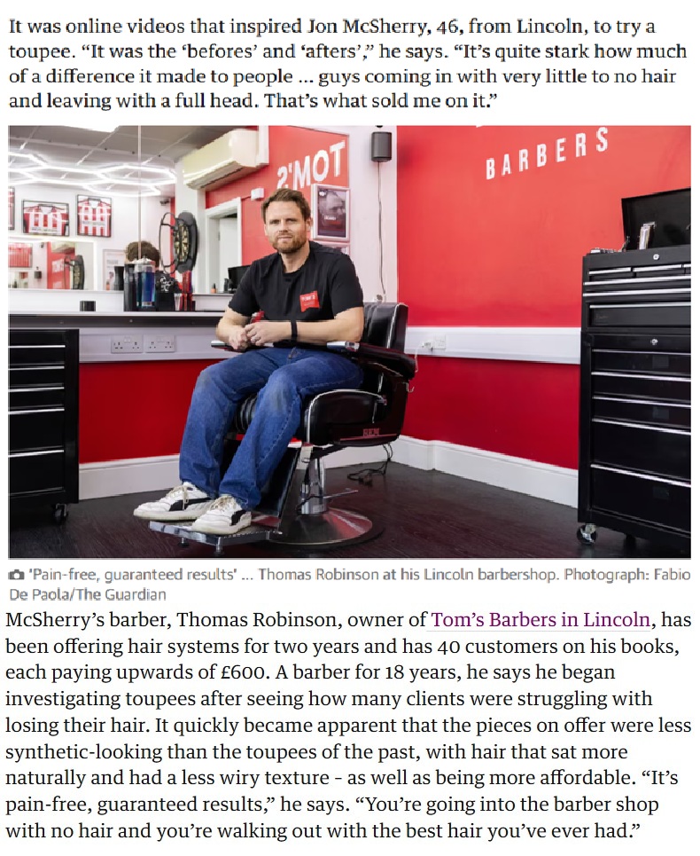Toms Barbers hair systems in The Guardian newspaper Toms Barbers hair systems in The Guardian newspaper